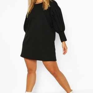 Black Puff Sleeve Sweat Dress.